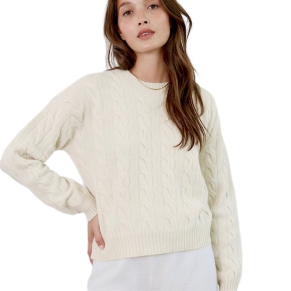 Babaton cream Illustrator cable knit merino wool pullover crew neck sweater XXS
